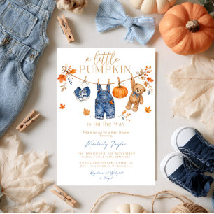 Boy Autumn Clothes Pumpkin Bear Fall Baby Shower Invitation