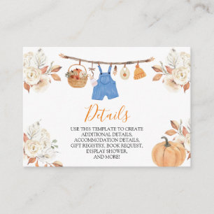 Boy Autumn Clothes Pumpkin Fall Baby Shower Detail Enclosure Card