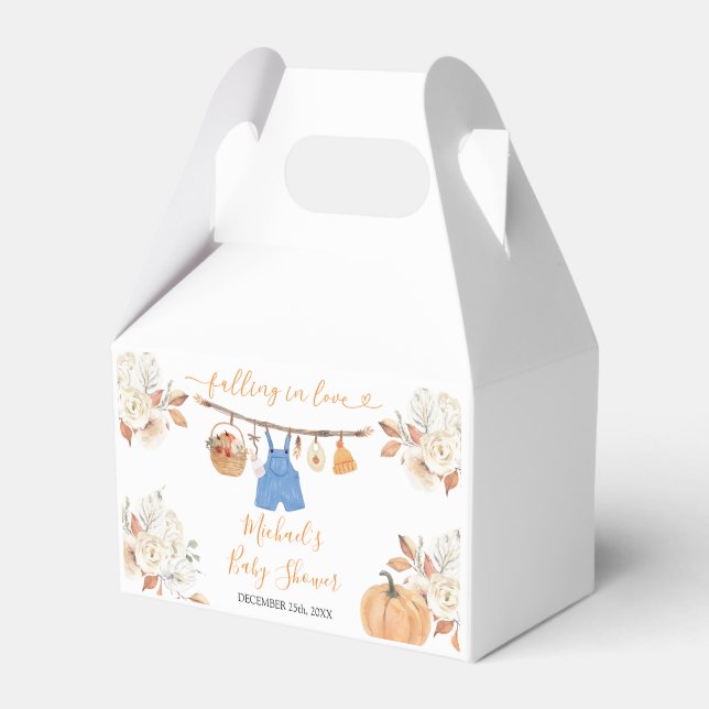 Boy Autumn Clothes Pumpkin Fall Baby Shower Favor Boxes (Front Side)