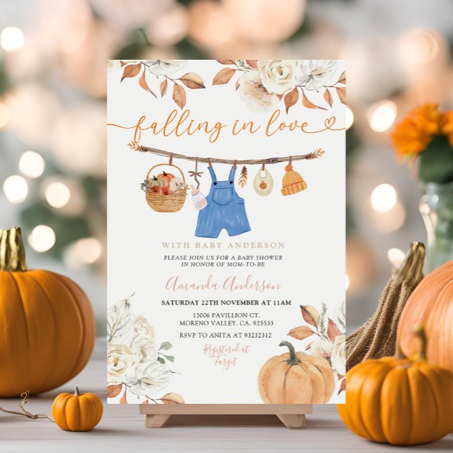 Boy Autumn Clothes Pumpkin Fall Baby Shower Invite (Creator Uploaded)