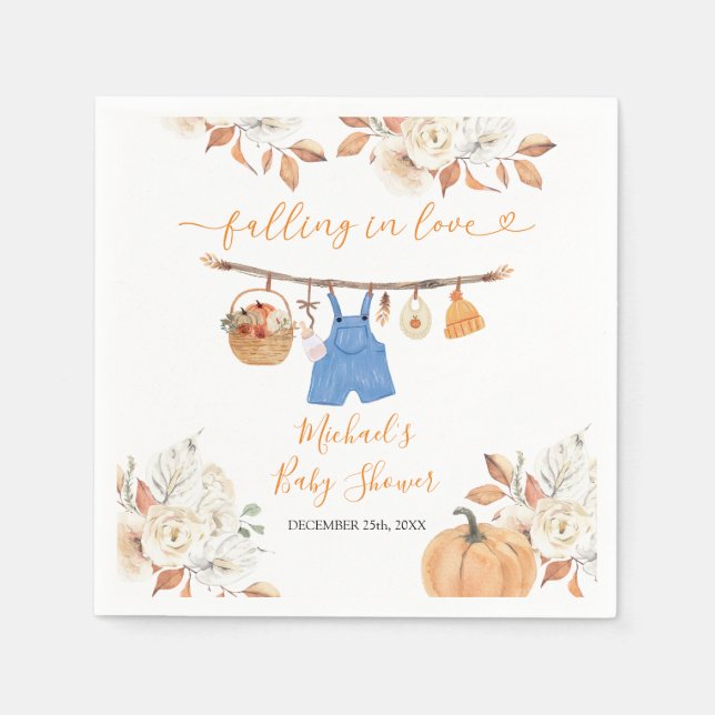 Boy Autumn Clothes Pumpkin Fall Baby Shower Napkins (Front)