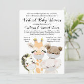 Boy Baby Animals Mask Covid Drive By Baby Shower Invitation (Standing Front)