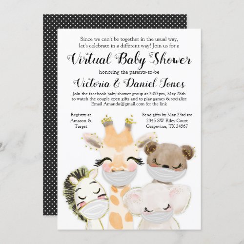 Boy Baby Animals Mask Covid Drive By Baby Shower Invitation