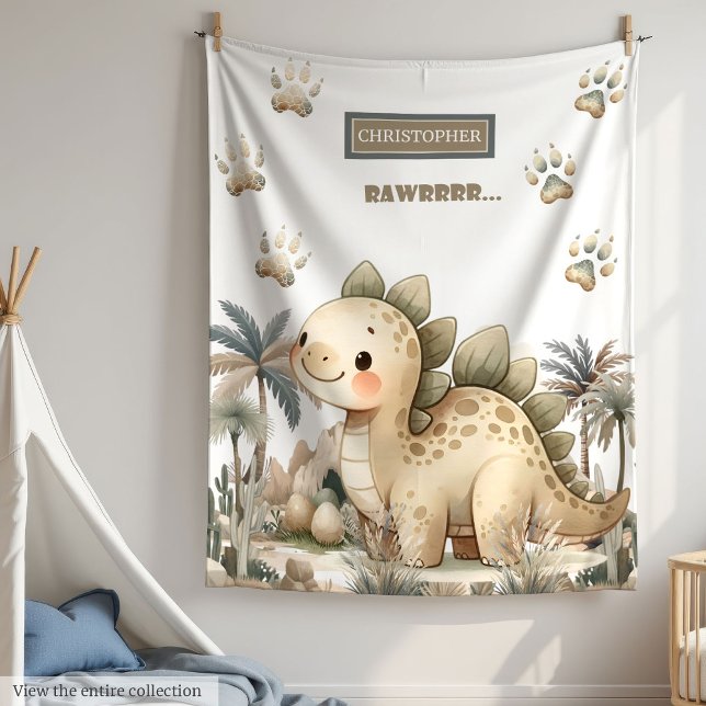 Boy Baby Blanket Neutral Watercolor Dino Design (Boy Baby Blanket Neutral Watercolor Dino Design)