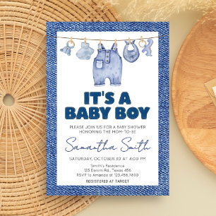 Boy Baby Blue Jean Baby Shower  Invitation