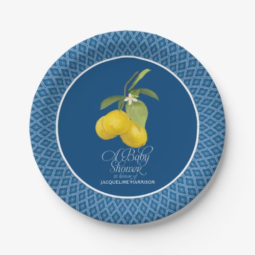 Boy Baby Boho Shower Farm Blue Lemon Flower Citrus Paper Plates