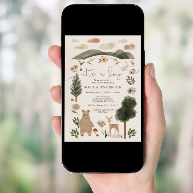 Boy Baby Boho Woodland Baby Shower Invitation Card (Front Digital)
