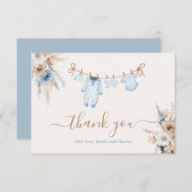 Boy Baby Clothes Baby Shower Thank You Card
