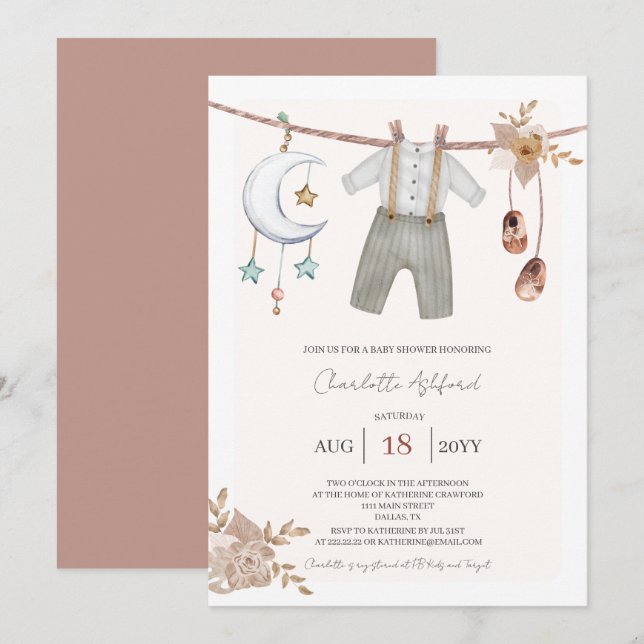 Boy Baby Clothes Boho Baby Shower Invitation (Front/Back)