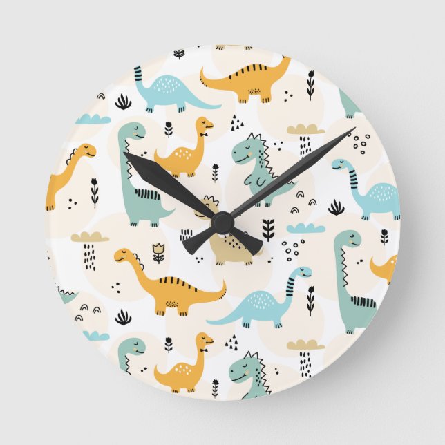 Boy Baby Dinosaurs Round Clock (Front)