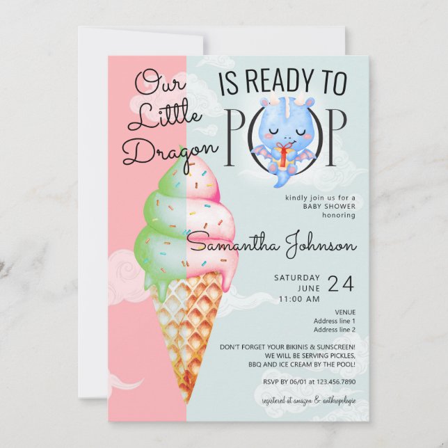 Boy Baby Dragon Ready to Pop Ice Cream Baby Shower Invitation (Front)