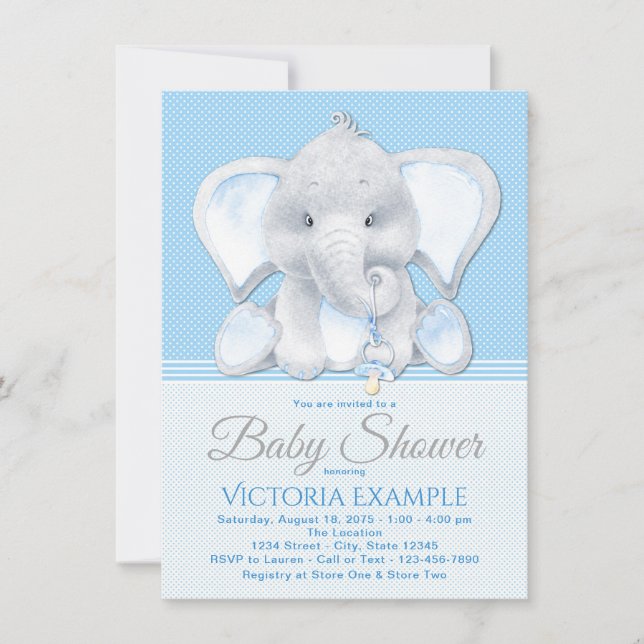 Boy Baby Elephant Baby Shower Invitations (Front)