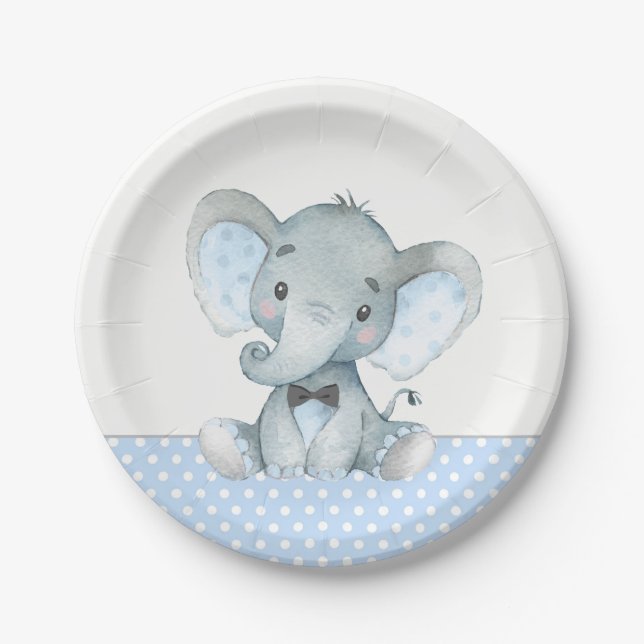 Boy Baby Elephant Baby Shower Paper Plates (Front)