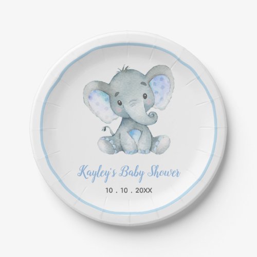 Boy Baby Elephant Baby Shower Paper Plates