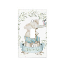 Boy Baby Elephant Blue Green Beige Light Switch Cover