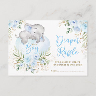 Boy Baby Elephant Blue Roses Diaper Raffle Enclosure Card