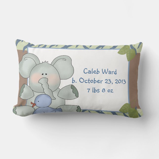 Boy Baby Elephant Blue Zebra Stripe Rubber Duck Lumbar Pillow (Front)