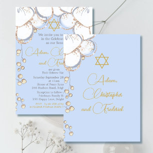 Boy Baby Hebrew Twin Triplet Naming Blue Invitation