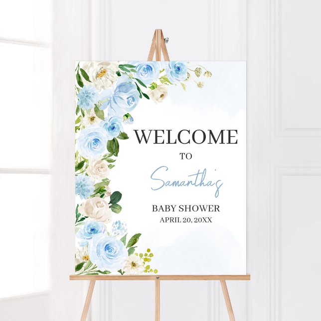 Boy Baby in Bloom Baby Shower Welcome Poster (Spring Flowers Baby Shower Welcome Sign)