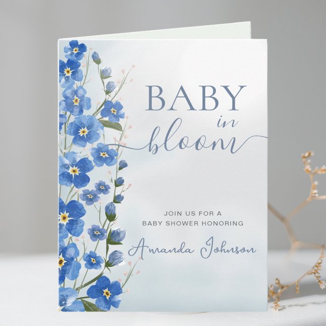  Boy Baby in Bloom Blue Floral Shower  Invitation (Creator Uploaded)