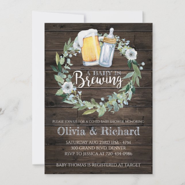 Boy Baby is Brewing Baby Shower Invitation (Front)