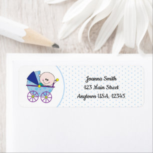 Boy Baby Newborn Carriage Blue Polka Dot Label