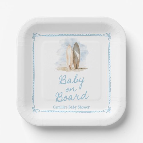 Boy Baby on Board Beach Baby Shower Paper Plates