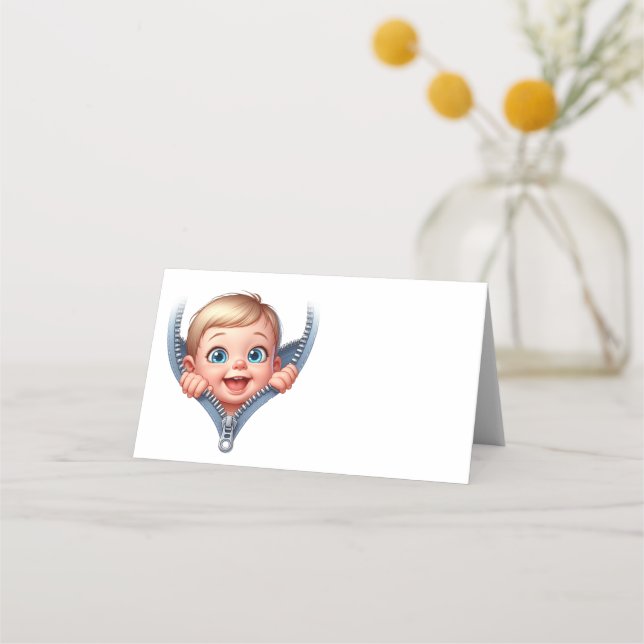 Boy Baby Peeking out Baby Shower  Place Card (Front)