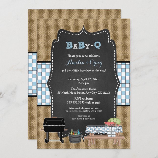 Boy Baby-Q Baby Shower, BBQ baby shower Invitation (Front/Back)