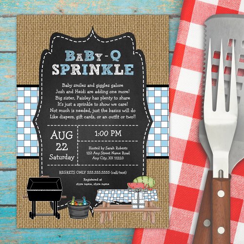 Boy Baby Q Sprinkle BBQ baby shower  Invitation