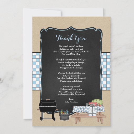 Boy Baby Q thank you note poem / BBQ baby shower Invitation Zazzle