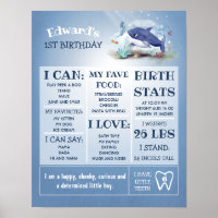 Boy Baby Shark 1st Birthday Milestone Birth Stats  Poster