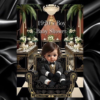 Boy Baby Shower 1920s Art deco Room black gold Invitation