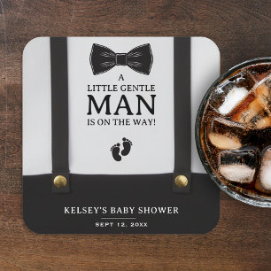 Boy Baby Shower A Little Gentleman Suspenders Square Paper Coaster