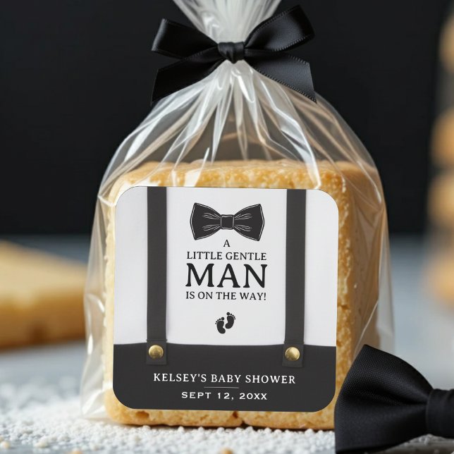Boy Baby Shower A Little Gentleman Suspenders Square Sticker (Boy Baby Shower A Little Gentleman Suspenders Square Sticker
)
