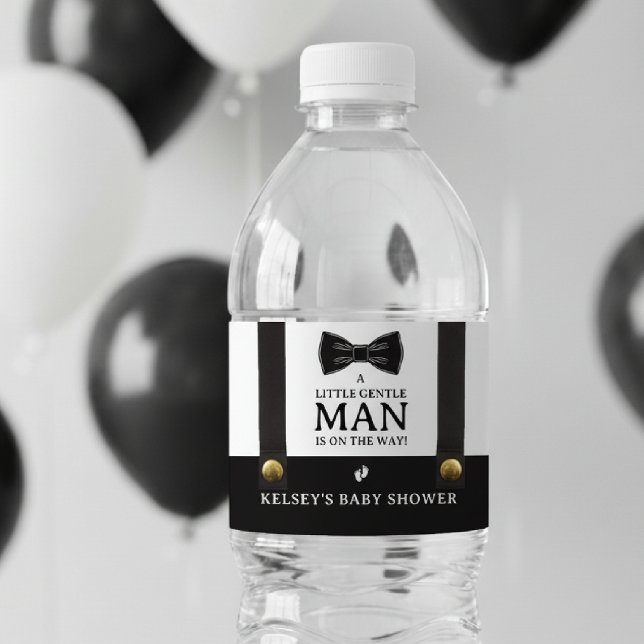 Boy Baby Shower A Little Gentleman Suspenders Water Bottle Label (Creator Uploaded)