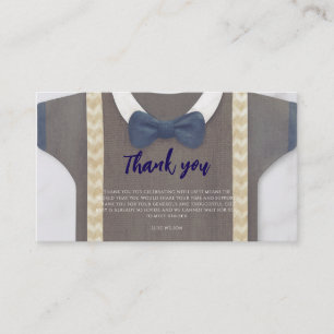 Boy baby shower autum fall blue burlap bodysuit enclosure card