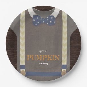 Boy baby shower autum fall blue burlap bodysuit paper plates
