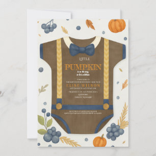 Boy baby shower autum fall burlap blue bodysuit  invitation