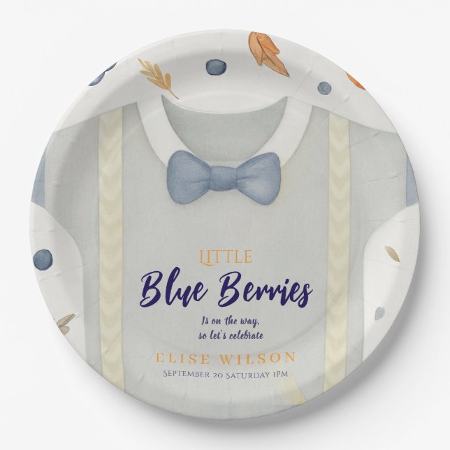 Boy baby shower autum fall burlap bodysuit  invita paper plates (Front)