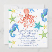 Boy Baby Shower Beach Starfish Octopus Seahorse Invitation (Front)