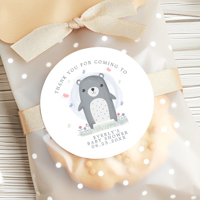 Boy Baby Shower Bear Thank You Favor Classic Round Sticker (Creator Uploaded)