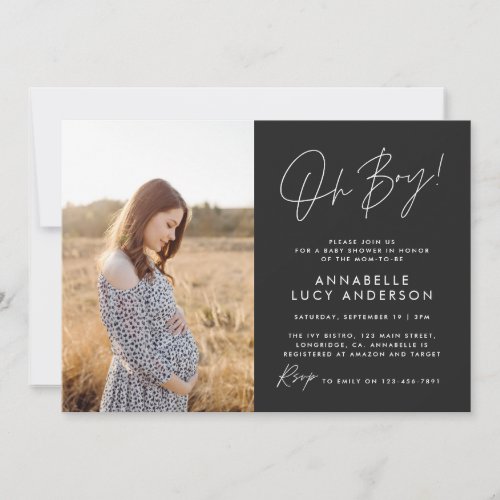 Boy baby shower black elegant  photo invitation