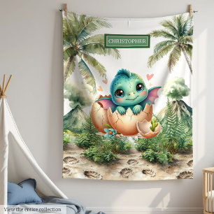 Boy Baby Shower Blanket Cute Dino Hatching Soon 