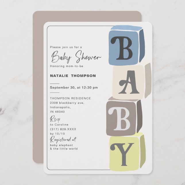 Boy Baby Shower Blocks Invitation (Front/Back)