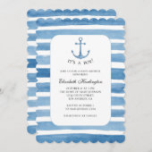 Boy baby shower. Blue anchor yacht invitation (Front/Back)