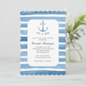 Boy baby shower. Blue anchor yacht invitation (Standing Front)