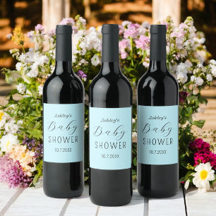 Boy Baby Shower Blue Black Wine Label