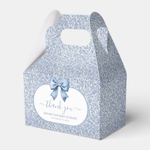 Boy Baby Shower Blue Bow Floral Pattern Thank You Favor Boxes