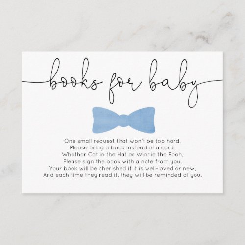 Boy baby shower blue bow tie books for baby enclosure card
